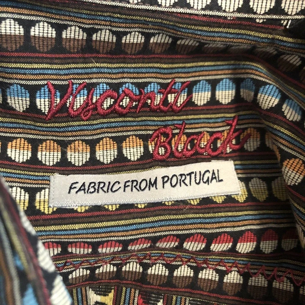 Visconti Black Shirt Mens MED Striped Multicolor Button Up Long Sleeve Geometric